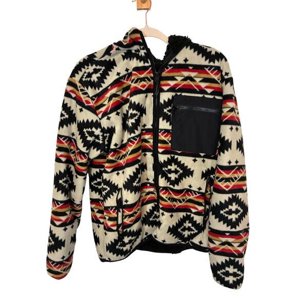 Aztec Fleece Zip-Up Jacket Western Boho Outerwear Original Deluxe Winter Small - Picture 1 of 4